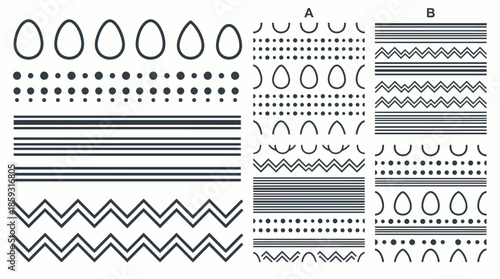 Black and white pattern design elements. Spring Vector Packs. EPS Editable