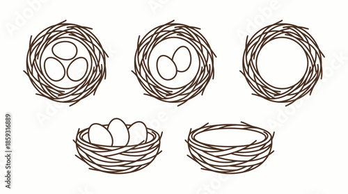Bird nests with eggs illustrations set. Spring Vector Packs. EPS Editable