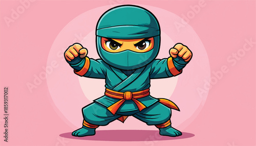 Cartoon Ninja Ready for Action with Determined Expression.