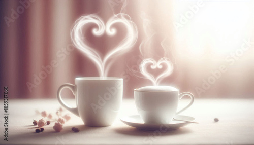 Romantic Coffee Moment with Heart Steam, valentine day