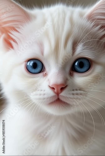 White Cat with Blue Eyes Closeup.