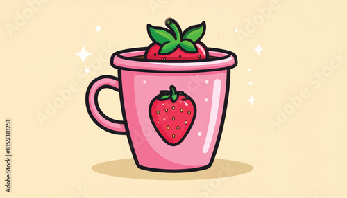 Strawberry in a Pink Mug - A Sweet and Fruity Delight.