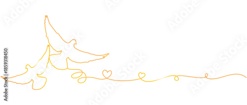 Vector line art style illustration of a pair of doves with a heart shape