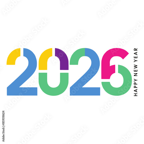 Happy New Year 2026 colorful typography design