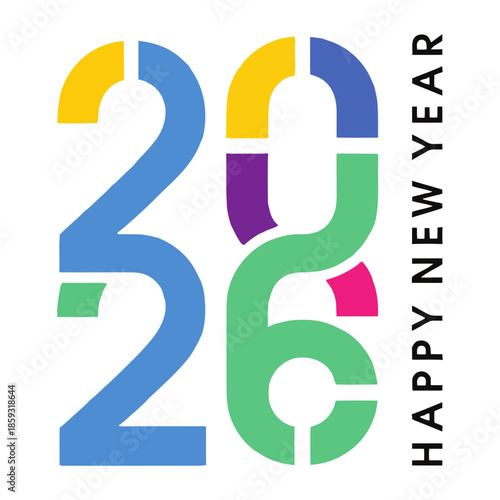 Vibrant Happy New Year 2026 celebration graphic with colorful numbers