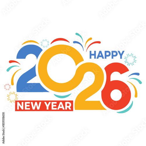 Vibrant Happy New Year 2026 celebration with colorful fireworks