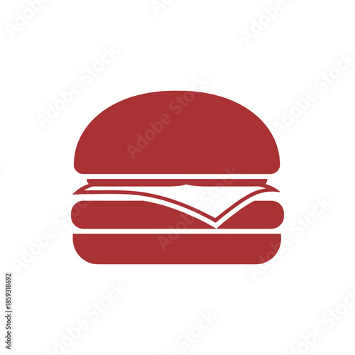 Stylized graphic icon of a classic cheeseburger featuring a beef patty, melted cheese, and fresh bun, representing fast food, quick meals, and comfort food options