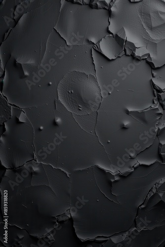 A close-up view of textured black surface featuring cracked and peeling layers, creating an abstract, artistic appearance.