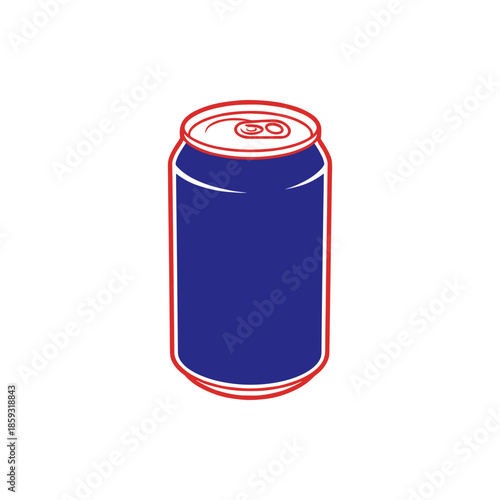 A minimalist illustration of a plain blue beverage can with a silver top and pull tab, isolated on a white background