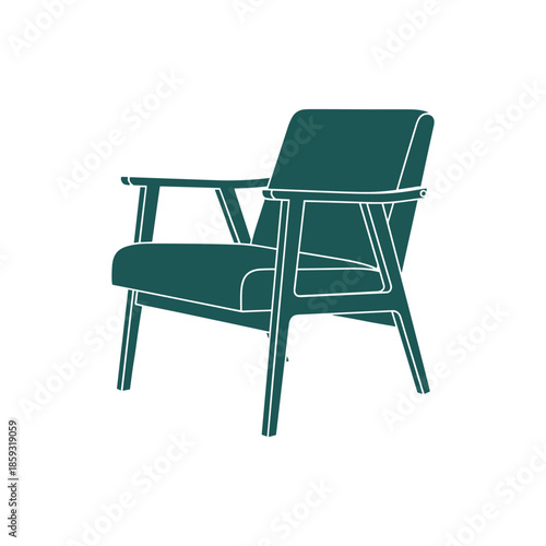 Contemporary and minimalist flat design illustration of a modern armchair, ideal for interior decor projects, home furnishing concepts, and stylish living space graphic elements
