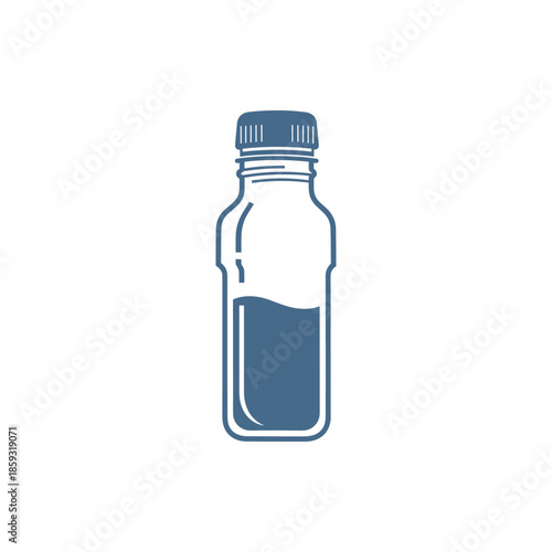 Minimalist graphic illustration of a transparent plastic bottle partially filled with a refreshing liquid, showcasing a clean and simple design ideal for health, hydration, or beverage concepts