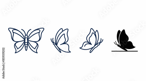 Butterfly silhouettes in various poses. Spring Vector Packs. EPS Editable