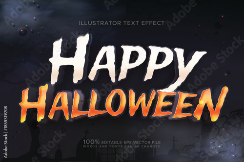 happy halloween spooky fire and ghostly brush text effect vector template