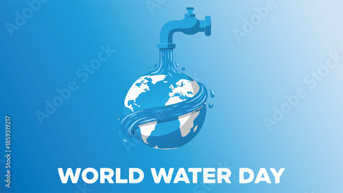 World Water Day illustration with water faucet and globe