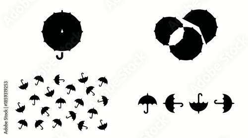 Collection of black umbrella icons. Spring Vector Packs. EPS Editable