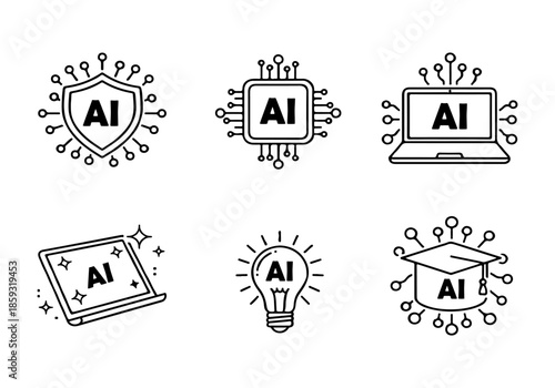 AI Technology Icons Illustrating Artificial Intelligence Concepts with Digital Innovations and Machine Learning