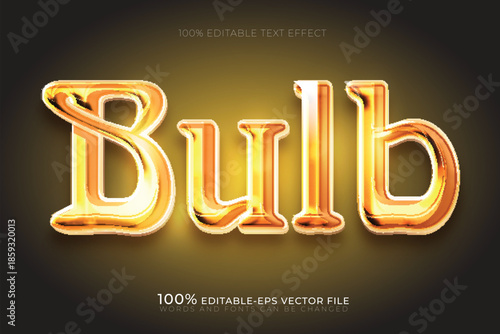 bulb golden glossy light and creative energy text effect vector template