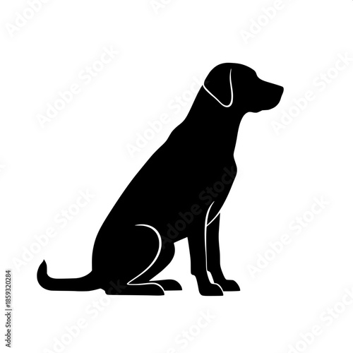 “A minimalist black silhouette of a Labrador-like dog sitting against a pure white background, three-quarter view, clean and modern style.”