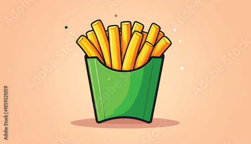 Cartoon French Fries in Green Container Illustration.