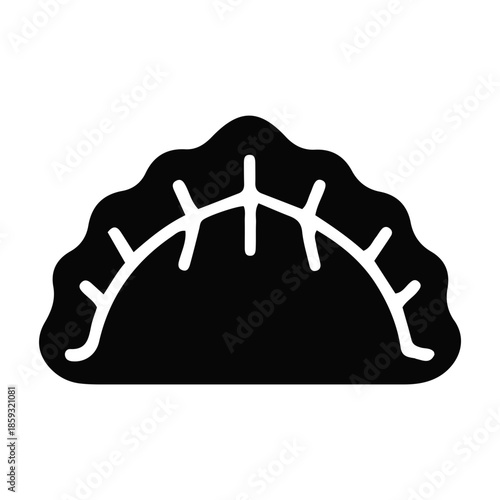 Stylized black silhouette of a delicious traditional dumpling, symbolizing good fortune and prosperity, a perfect culinary graphic for celebrating the upcoming lunar new year