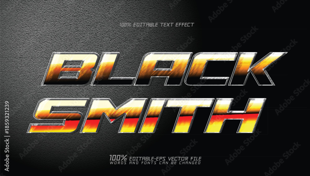 Obraz premium black smith glossy chrome and metallic gradient text effect vector template