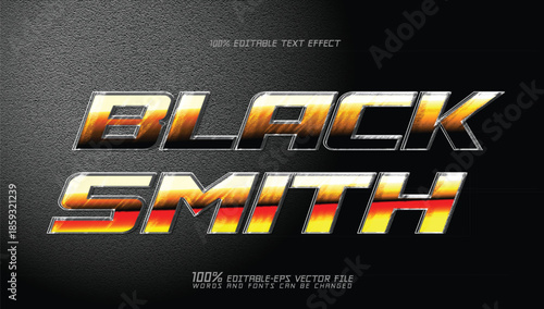 black smith glossy chrome and metallic gradient text effect vector template