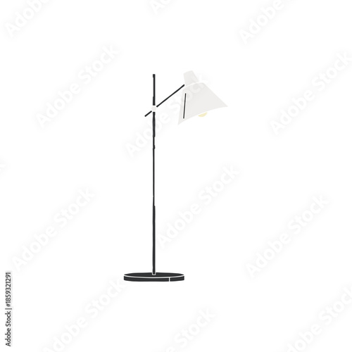 Minimalist floor lamp with a white shade and dark stand, offering modern lighting for contemporary home decor, perfect for reading or creating a stylish room ambiance