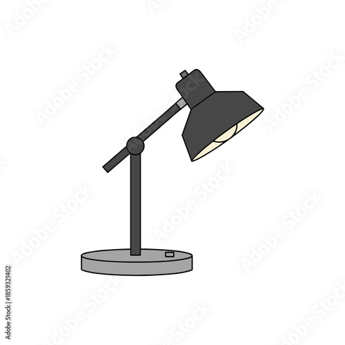 A simple illustration of a modern adjustable desk lamp with a dark gray finish and a round base, perfect for home office or study spaces