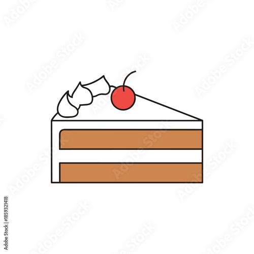 A delightful slice of layered cake topped with whipped cream and a bright red cherry, perfect for celebrations or sweet cravings