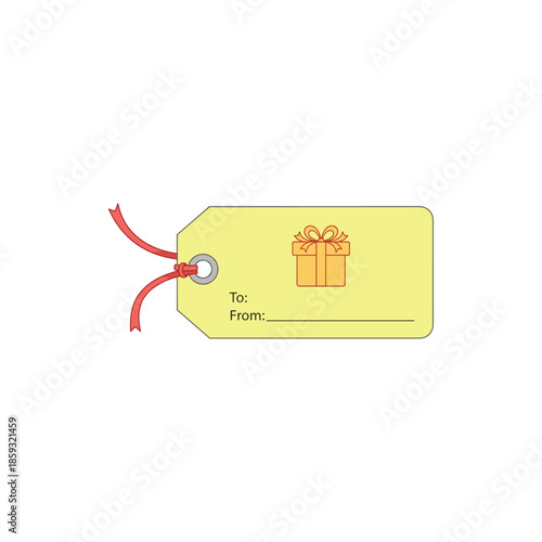 Christmas gift tag with a bow and ribbon illustration with space for To and From personalization