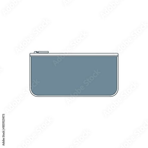 Modern vector illustration of a sleek and practical blue-grey zippered pencil case, perfect for students, artists, or anyone needing organized storage for stationery, cosmetics, or everyday items