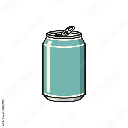 A simple and modern vector illustration of an open light blue beverage can, symbolizing refreshment and cool drinks, ideal for graphic design assets