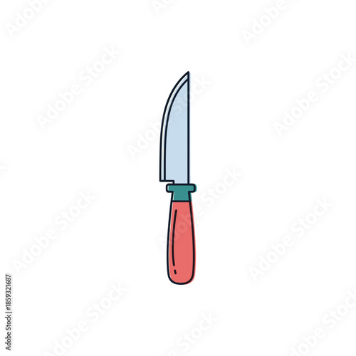 A simple and clean illustration of a single kitchen knife with a red handle, isolated on a white background, perfect for culinary or design projects