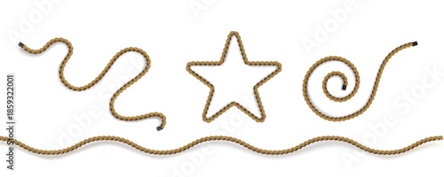 Decorative marine knot set with isolated fiber twisted lines vector