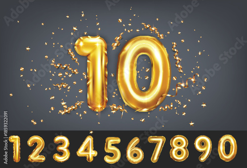 Luxury silver helium balloons shaped like numbers for birthday party vector