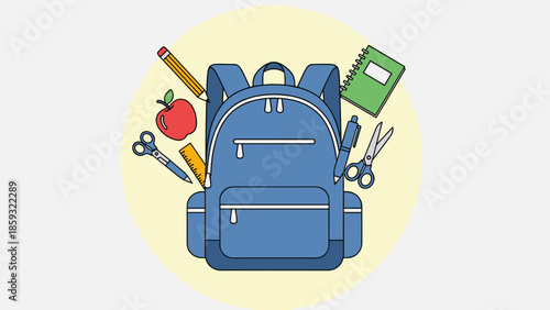 Blue Backpack with School Supplies.