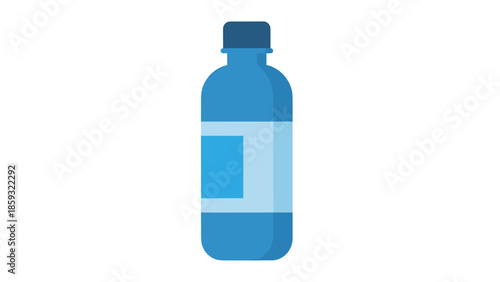 Blue Plastic Water Bottle with Label.