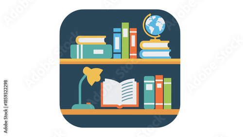 Bookshelf with Books and Study Accessories.