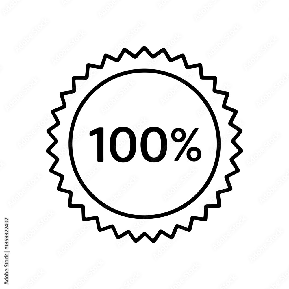 Naklejka premium A black and white icon representing a 100% guarantee or quality seal.