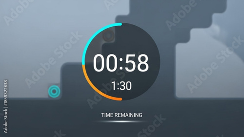 Digital countdown timer on futuristic interface with blue and orange progress bar and gray background