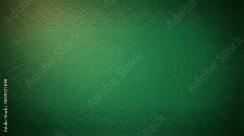 Dark green background with embossed celtic knot border. Traditional irish art pattern for design element, St. Patricks Day celebration, or presentation.