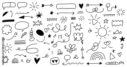 Hand deawn & pencil doodle design elements, punctuation marks, presentation and education. Sign, Symbol