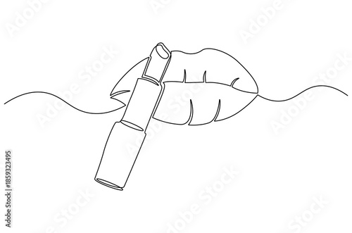 Continuous one line drawing of Female lipstick prints. Single line drawing illustration of Lips with Lipstick Product. Trendy vector design for Product concept vector art. Doodle line illustration.