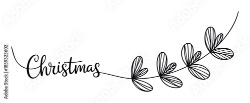 Elegant handwritten Christmas typography with decorative botanical leaf branch accent perfect for seasonal greetings holiday invitations and festive graphic design projects