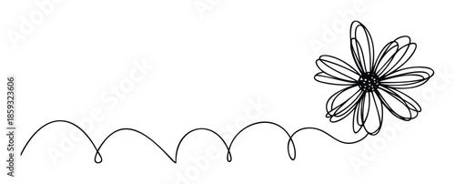 Handdrawn sketchy flower doodle with a flowing squiggly line ideal for simple decorative accents, greeting invitations, craft projects, and charming graphic designs