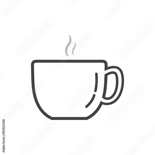 A simple, clean line art illustration of a steaming hot cup of coffee, perfect for cafe menus and beverage promotions