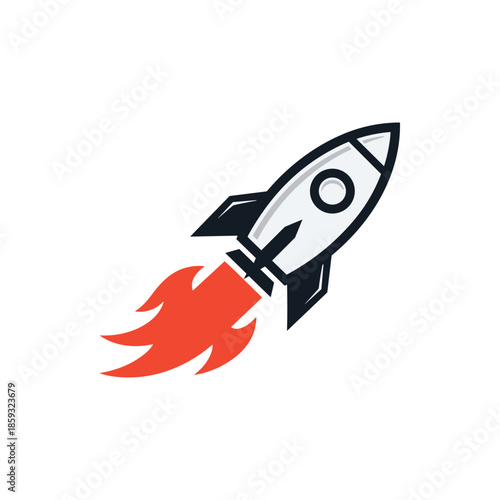 Dynamic rocket launch vector icon, representing accelerating business growth, innovative technology, and the thrilling upward trajectory of a successful startup or project