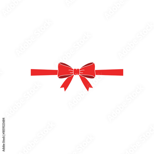 Vibrant red gift bow with elegant ribbon illustration, perfect for festive holiday designs, birthday celebrations, or special occasion packaging elements and decorative graphic accents