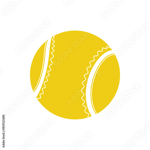 Bright yellow tennis ball with distinctive white stitched seam, isolated on a clean white background, showcasing its iconic design and spherical form