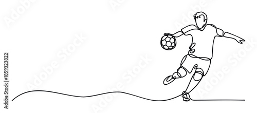 Dynamic continuous line drawing of a handball player in motion ready to shoot, ideal for sports event promotions, athletic club branding, and fitness inspiration posters